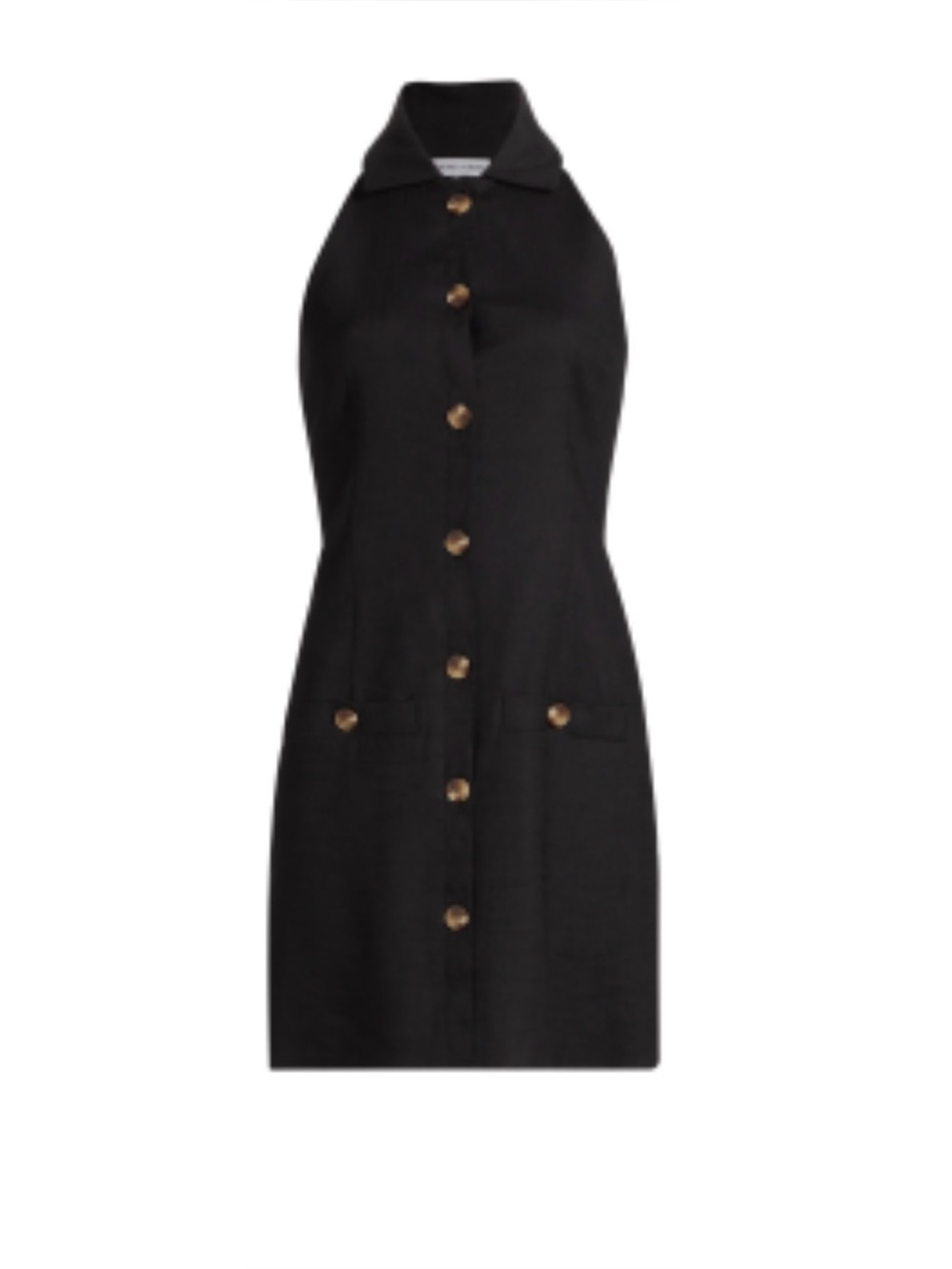 Veronica Beard Black Halter Mini Dress with Gold Buttons